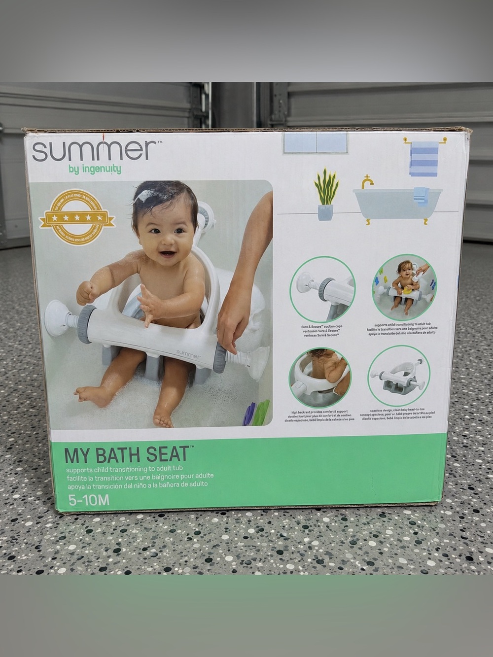 Summer by Ingenuity My Bath Seat Baby Bath Tub Seat 5-10M White/Gray